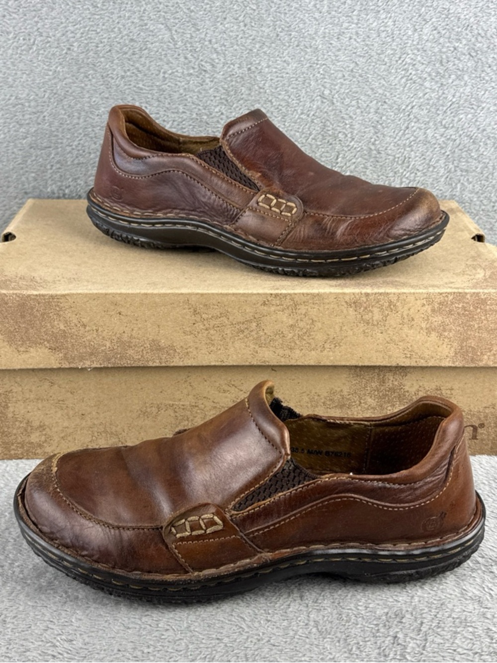 Born Leather Slip On Loafers Shoes Women Size 7.5M W Comfort Casual Brown W/ Box